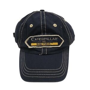 Caterpillar CAT‎ Blue Distressed Trucker Hat Cap Buckle Strap Back OSFA